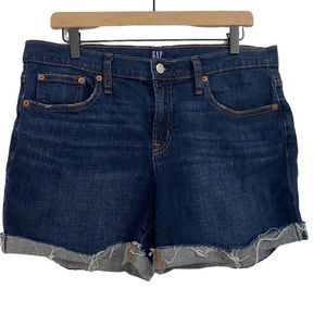 Gap Denim Blue Size 31 Hi Rise MIDI Cuffed Raw Hem Jean Shorts 5'